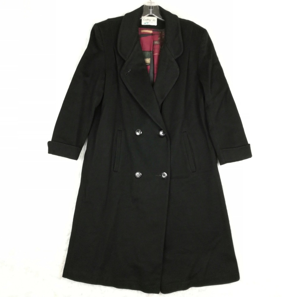 Vtg Cathy Jo Womens‎ Coat A-Line Wool Blend Black Double Breasted M